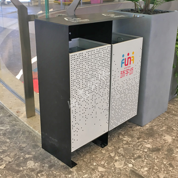 室内购物商场户外城市公园广场镂空两连体不锈钢分类垃圾桶果皮箱