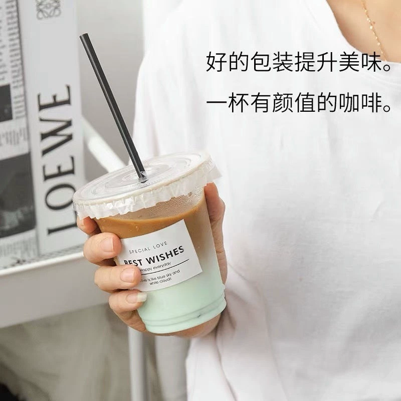 Disposable coffee transparent high quality plastic glass, internet celebrity, increased thickness
