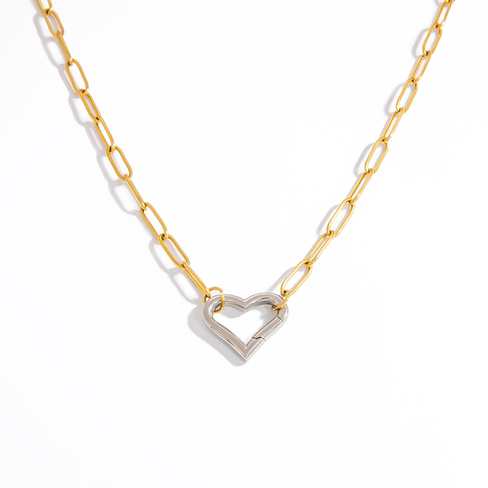 Geometric Pattern PVD Coated Real Gold Plated Geometric 304 Stainless Steel Elegant Lady Affordable Luxury Style Waterproof Non Tarnish 304 Stainless Steel Heart Clasp Closure Pendant Necklace