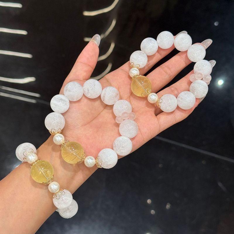 天然爆彩白幽灵手链大颗粒黄水晶顶珠爆彩白幽灵粉水晶跑环手串|undefined