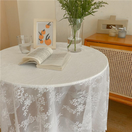 ins Korean style simple hollow girly heart lace tablecloth round table bedside table literary style tablecloth cover background cloth