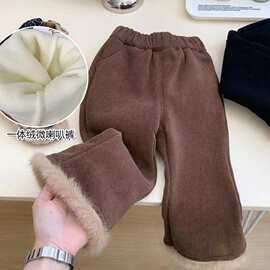 2025女童款冬季裤子韩版洋气一体绒休闲微喇叭裤宝宝加绒加厚潮流