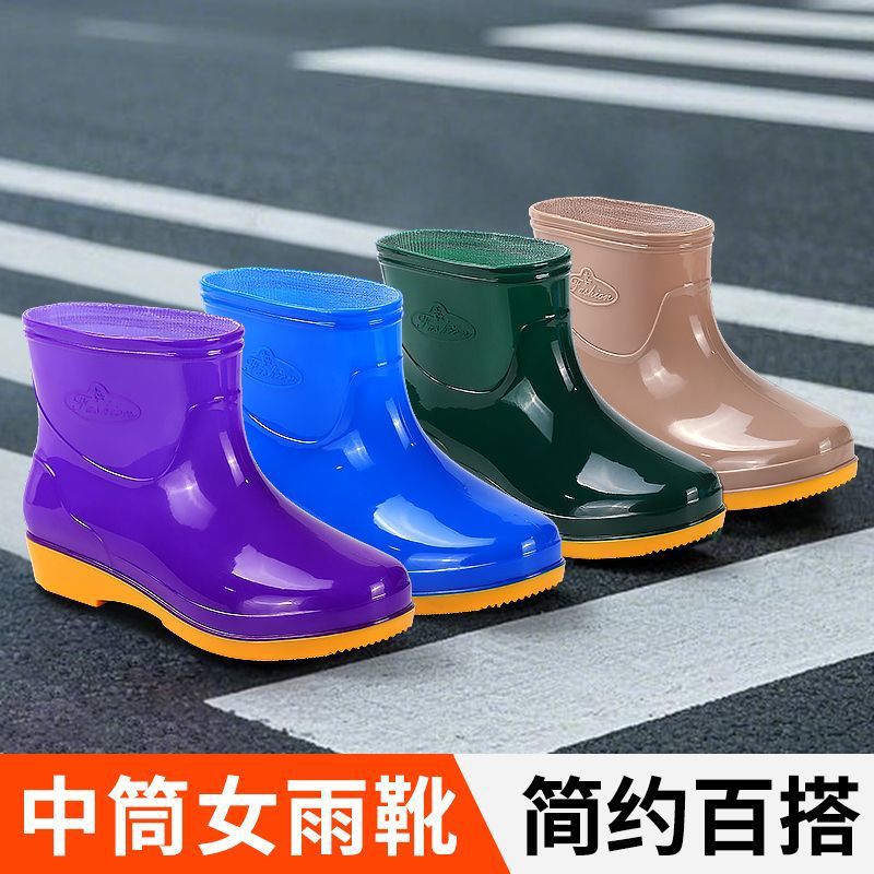 Cuatro estaciones zapatos de lluvia de cañón corto para mujeres zapatos de lluvia calientes para adultos con veludo impermeable antiderrapante cocina de moda zapatos de agua botas de agua al por mayor image 1
