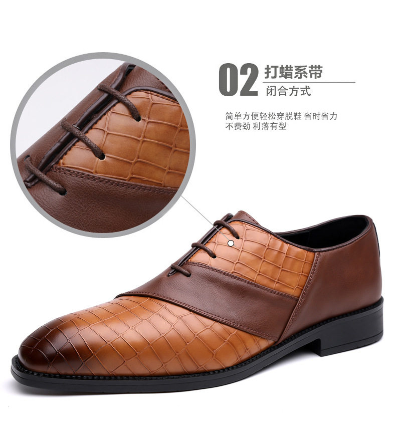 Giày da nam mũi nhọn cỡ lớn, giày lười công sở lịch lãm phong cách Âu Mỹ, đế thấp dây buộc — Giày một lớp màu nâu, Giày một lớp màu vàng, Giày một lớp màu xanh lam, Giày một lớp màu xám chi tiết 13