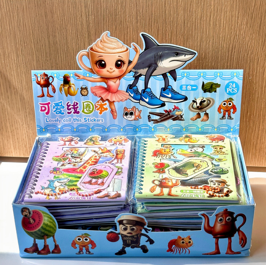 Nuevos productos de montaña y mar de tres en una bobina de dibujos animados de alto valor de cara pegatinas de cuentas de mano este pupilo de papelería comercio exterior al por mayor