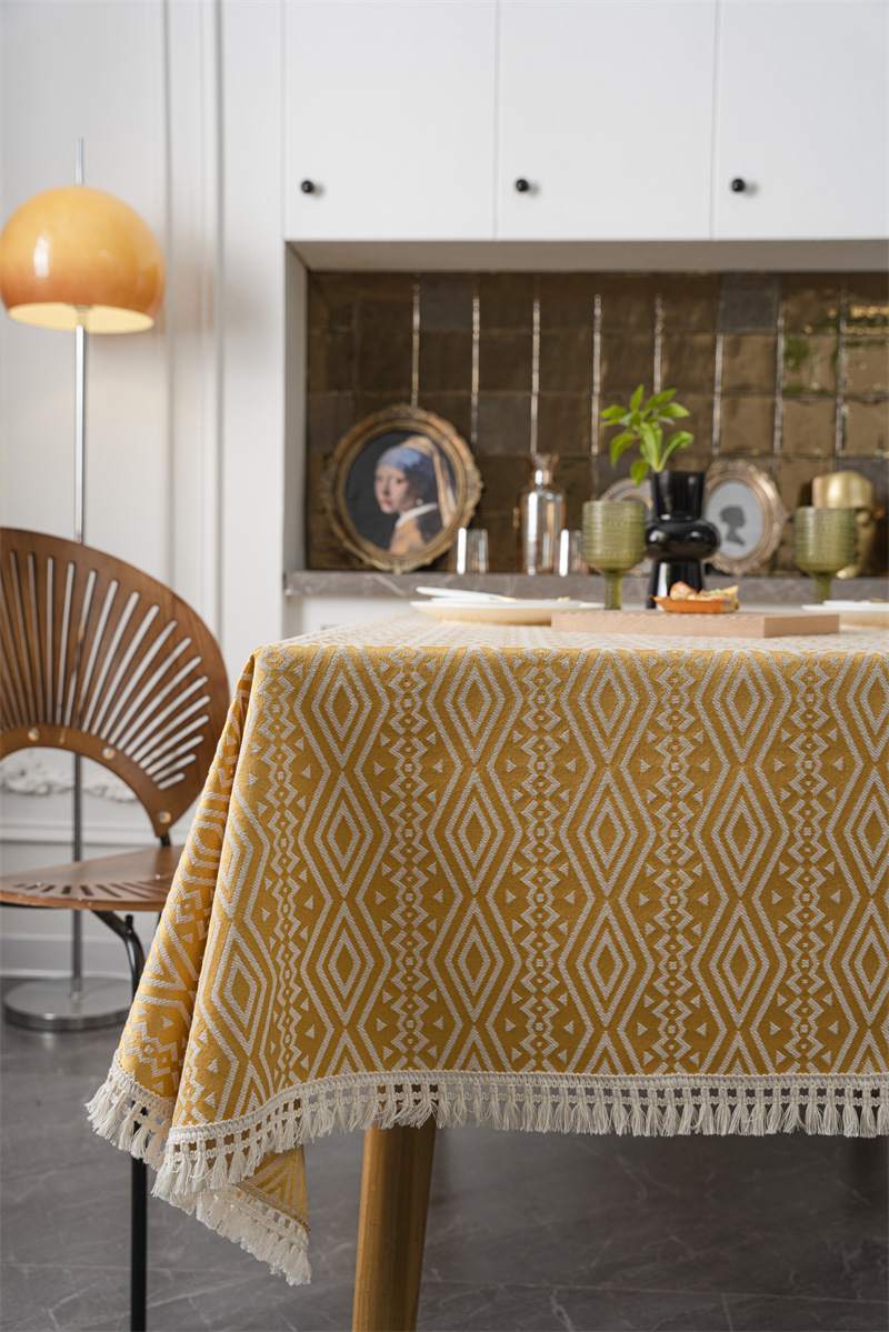 Nappe géométrique américaine INS, motif losanges ethnique, jacquard 100 % polyester avec pompons, rectangulaire_voghion.com