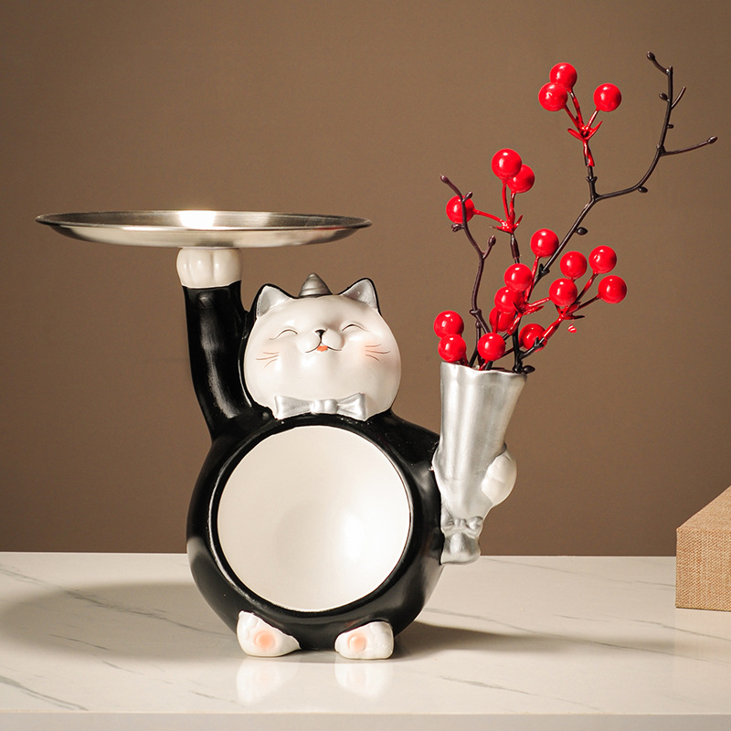 검은색 큰배 트레이 행운의 고양이 [클래식 추천]