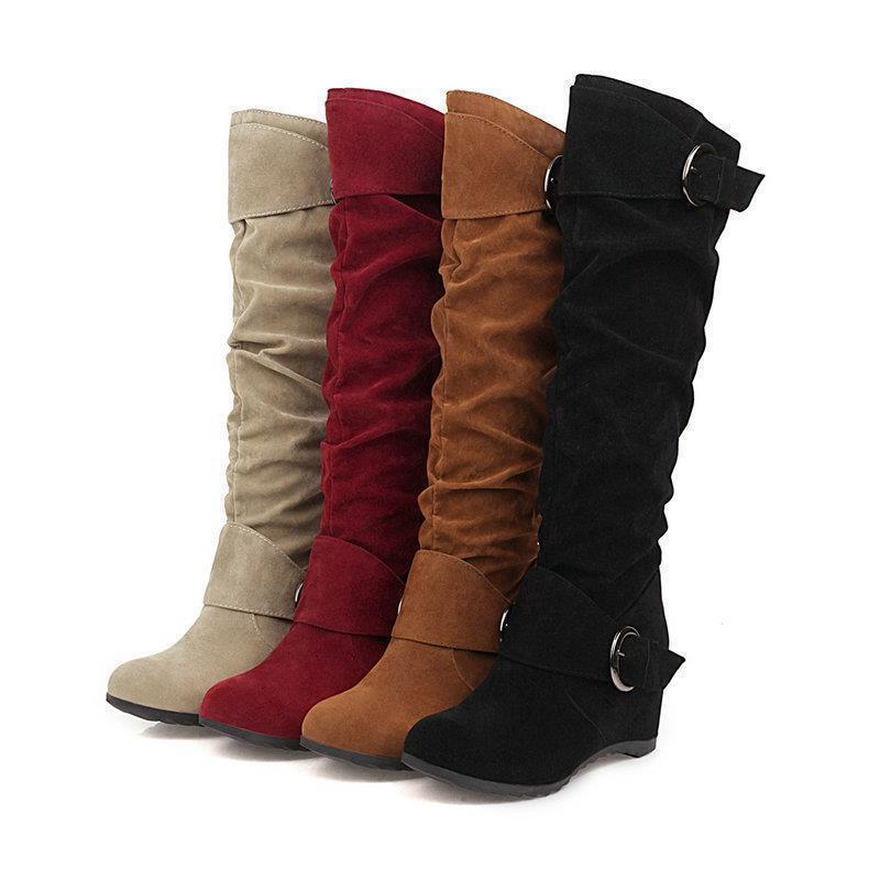 Plus-Size Women's Boots 34-43, New Autumn and Winter Styles, Wedge Heel Martin Boots, British High-Tube Boots, Women's Knee-High Boots, Riding Boots, Export