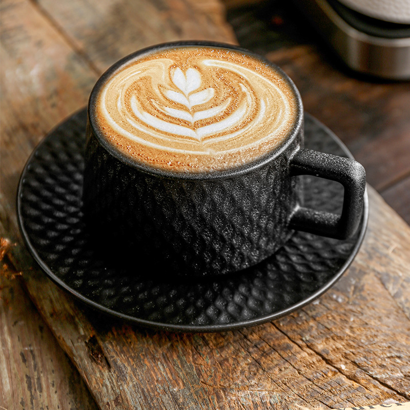 商用咖啡杯套装岩砂杯拉花拿铁杯简约石纹美式杯精致陶瓷杯碟批发