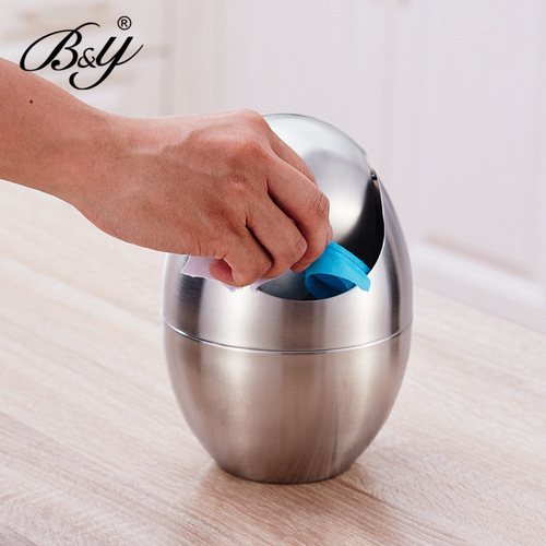 WBZ7304 household trash can stainless steel denier-shaped covered kitchen countertop trash can stylish storage bucket