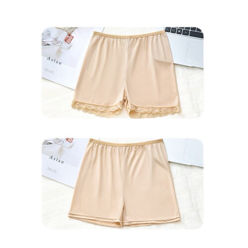 Ice-Silk Invisible Protection Underwear for Women: Seamless Safety Pajama Pants with Lace Four-Corner Design, Thin Safety Leggings