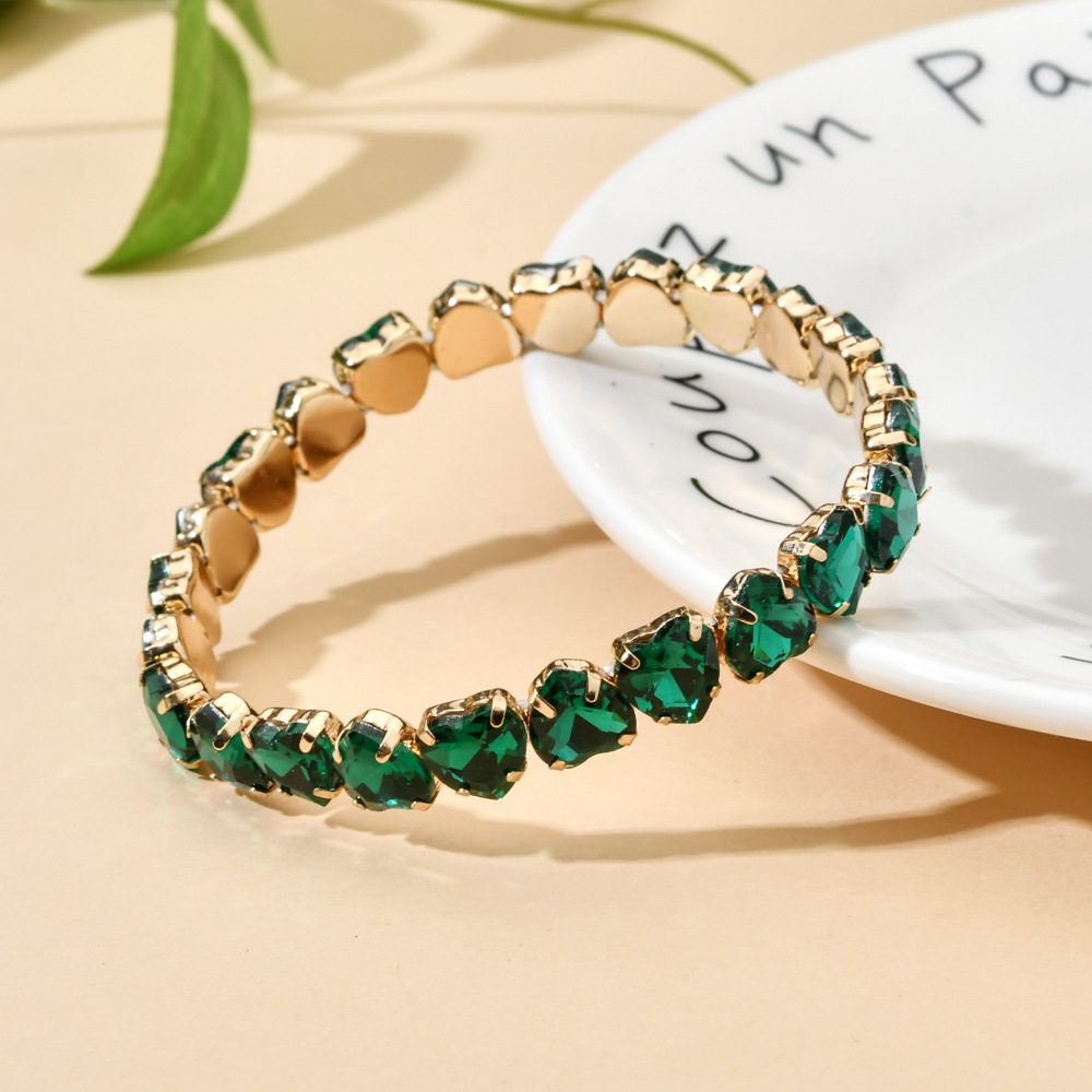 Inlay Design Shiny Heart Shape Copper Inlay Zircon Bracelets