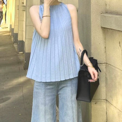 純粋な欲望のホットガールプリーツノースリーブベスト女性の夏の新しいデザインニッチホルターネック痩身トップ