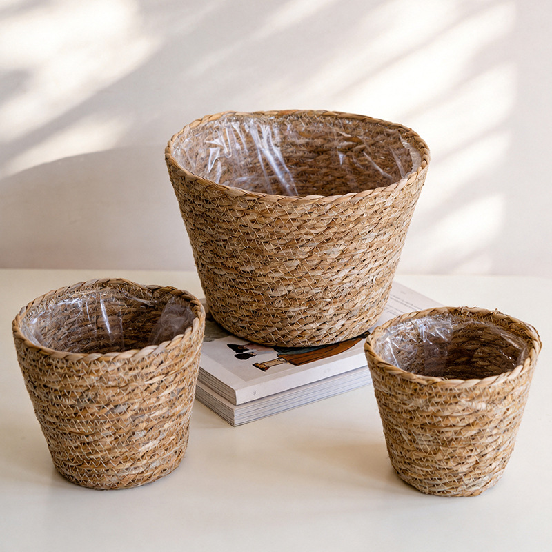 Maceta de Paja Tejida para Plantas Hierba Natural Hecho a mano para Balcón y Jardín image 5