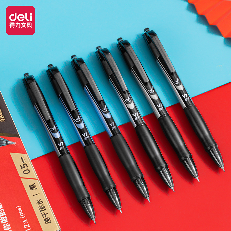 Deli prueba los estudiantes utilizan 0,5mm aguja tubo de carbono negro gel pluma suave prensa firma pluma de agua