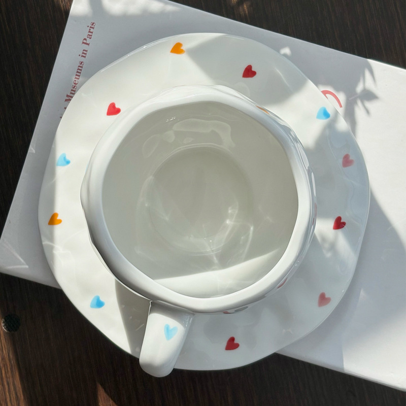 韩式ins风手捏爱心陶瓷咖啡杯 下午茶手绘花朵马克杯高颜值水杯子|undefined