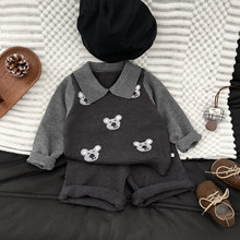 韩系男宝宝针织套装新款时尚小童洋气polo领撞色毛衣婴儿休闲短裤