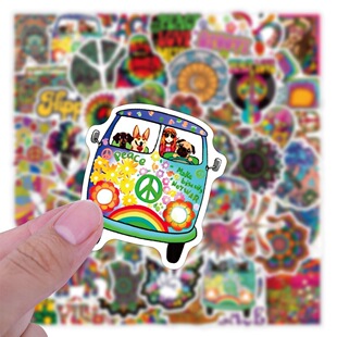 50 colorful hippie bus cartoon stickers waterproof luggage notebook water cup phone case decorative stickers