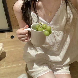 2026夏季法式少女v领带胸垫提花边家居服吊带短裤睡衣套装