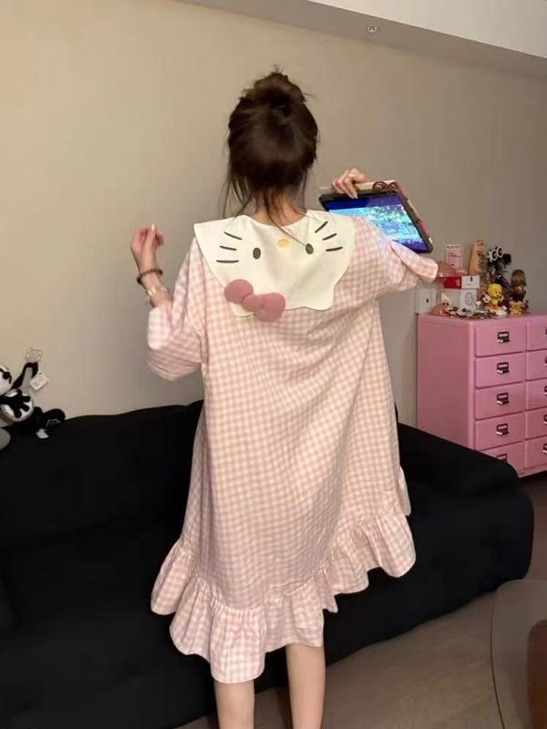 源工場の果物の眠りのスカートの夏の海軍の襟のピンクの白いシリーズのkittyの新型の甘い美人の家の服の眠りのスカート|undefined