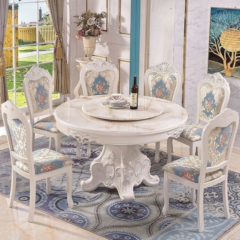 European Dining Table Marble Round Table Dining Table and Chair suit French Dining Table Small Apartment Round Table with Turntable for Household