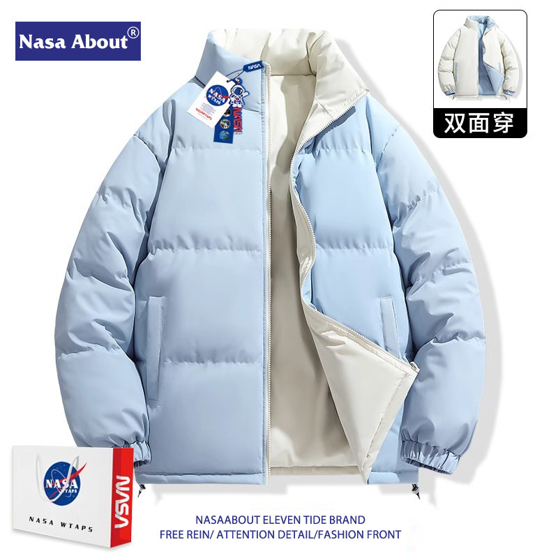 NASA Double-sided Down Cotton-padded Jacket Men's Winter Couple Warm Cotton-padded Jacket Design Sense Niche Vertical Collar Explosive Jacket Women