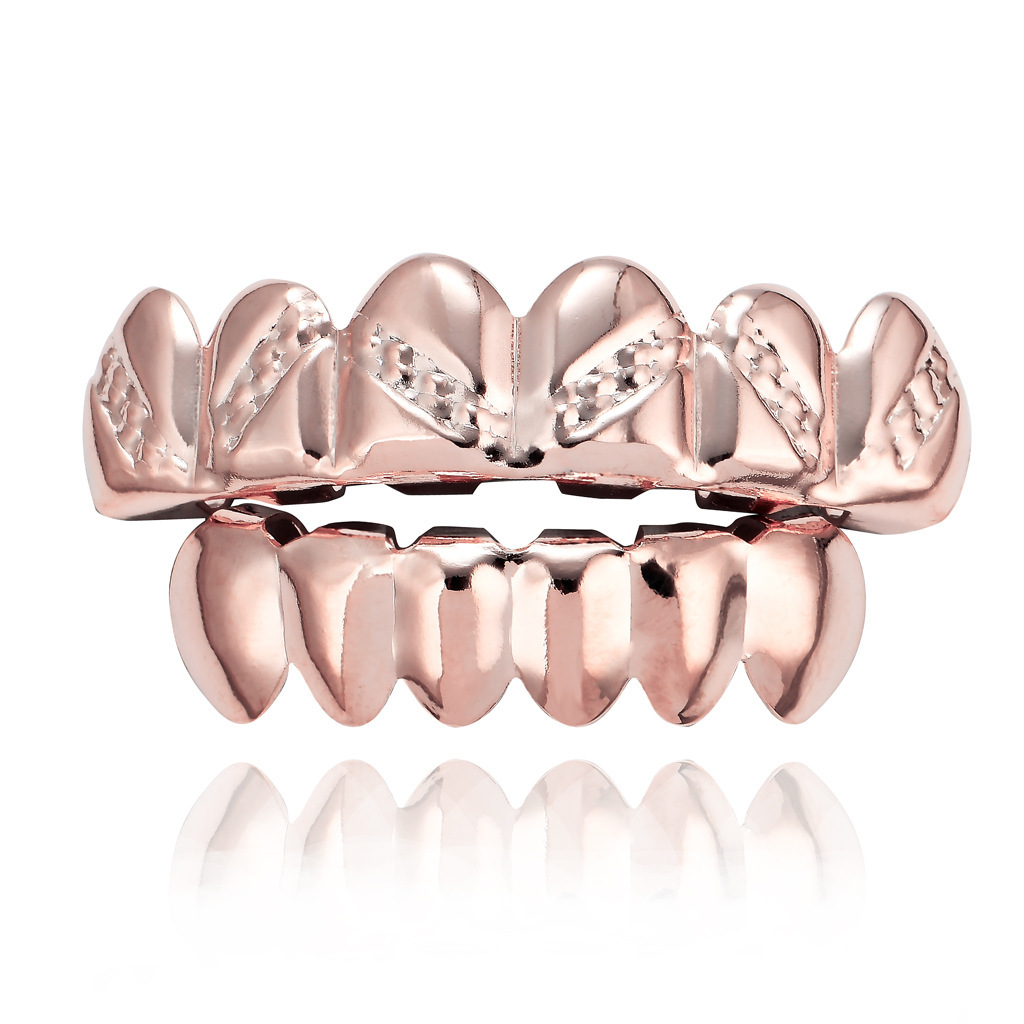 Europeo y americano nuevo hip hop personas real chapado en oro tirantes cóncavo-convexo Plaid textura hip hop tirantes grandes dientes de oro