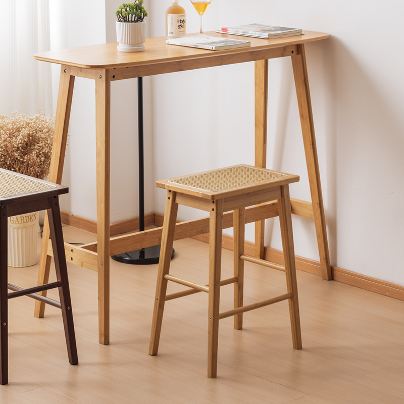 Taburete alto de ratán Taburete alto grueso para el hogar retro japonés, banco alto fuerte y duradero, banco alto, plataforma de isla de madera maciza, taburete de bar