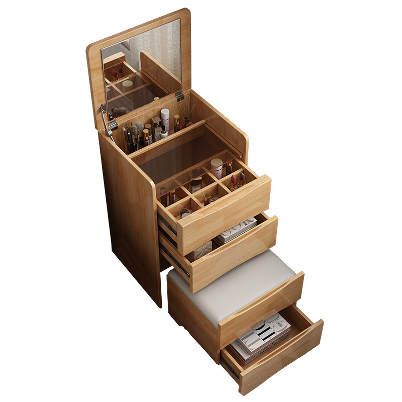 Nórdico de madera maciza tocador pequeño apartamento dormitorio maquillaje Mesa mesita de noche integrado multifuncional mesita de noche pequeño gabinete de maquillaje