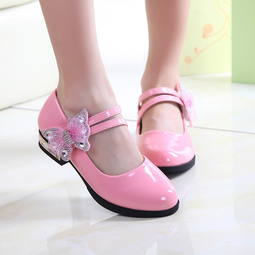 Children's New Single Shoes, Girls' Leather Shoes with Bowknot Princess Shoes, Middle-Aged Children's Single Shoes, Black School Performance Shoes