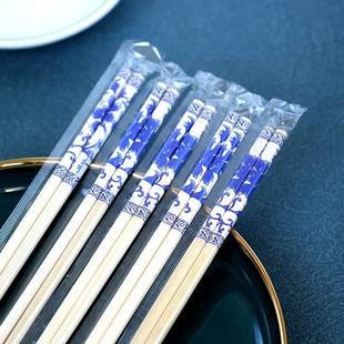 Blue and White Porcelain Opp Individually Packaged Printed Bamboo Chopsticks for Home Hotel Catering Disposable Chopsticks Non-Slip Food Grade