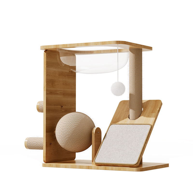 Marco de escalada para gatos de madera maciza personalizado, tabla de agarre, bola de sisal, plataforma de salto integrada, cápsula espacial, marco de escalada para gatos, juguetes para gatos que no ocupan un lugar