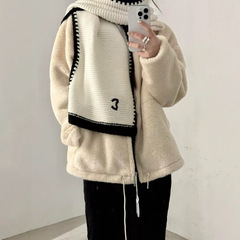 両面ニットウールカシミヤマフラー女性小香風ストール保温ロングタイプ秋冬ダブルCマフラー