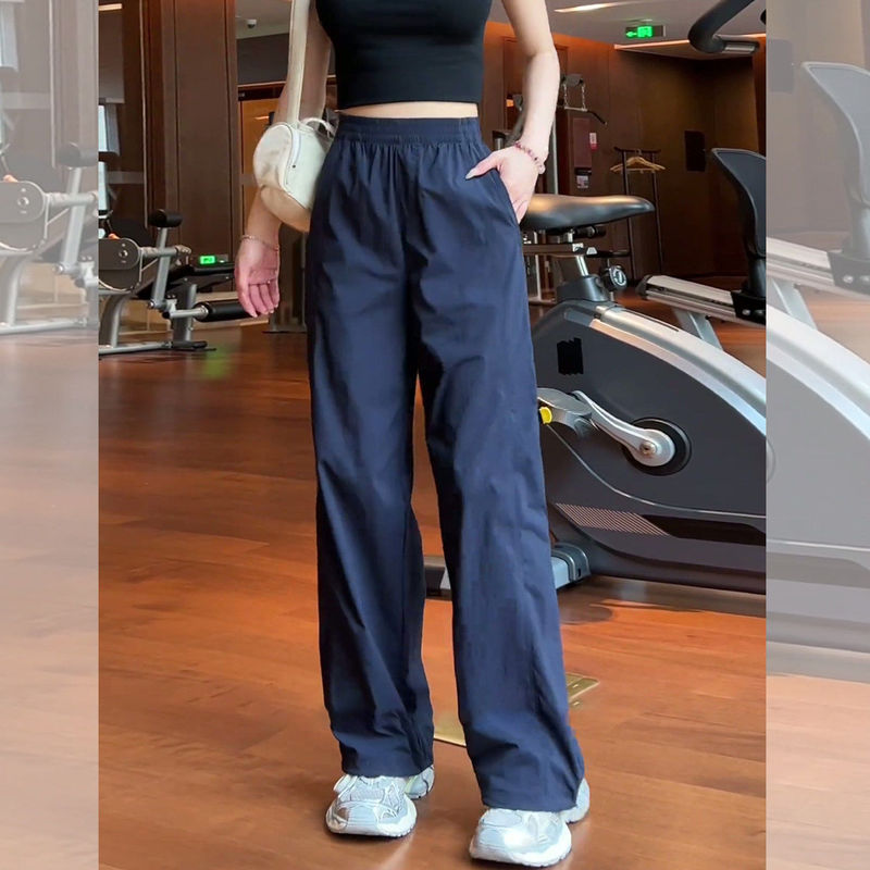 American-Style Ice Silk Quick-Dry Work Pants for Women, Summer Thin Loose Drape Straight Wide-Leg Casual Sports Hiking Pants