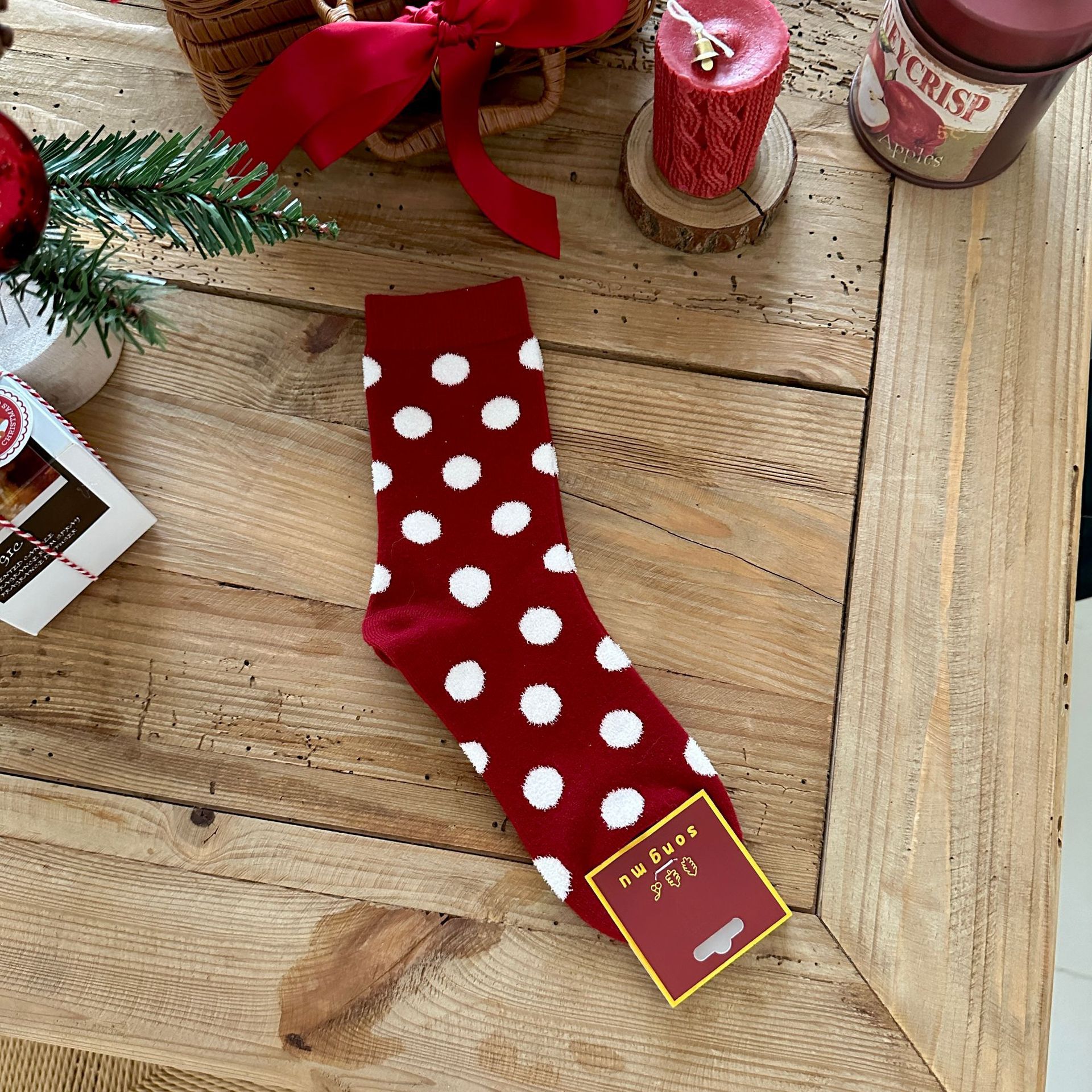 Calcetines Rojos de Caña Media del Año Zodiacal de Algodón para Mujer en Invierno image 10