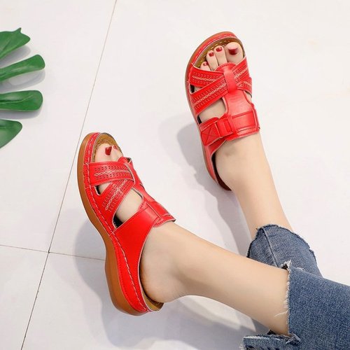 Women's Shoes 44 Wide 43 Sandals Fashionable Western Retro Solid Color Thick-Heeled Slippers