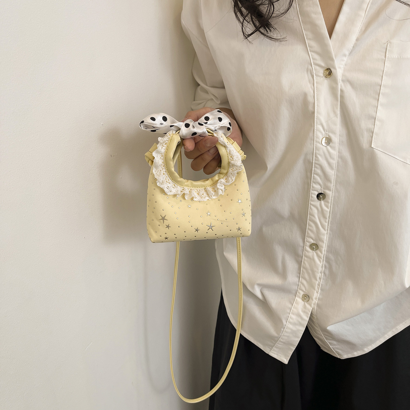 Bolsos de encaje para niños, nuevo arco de punto de onda, bolsos de mano para bebés, lindas estrellas pequeñas, bolsos de hombro para niñas