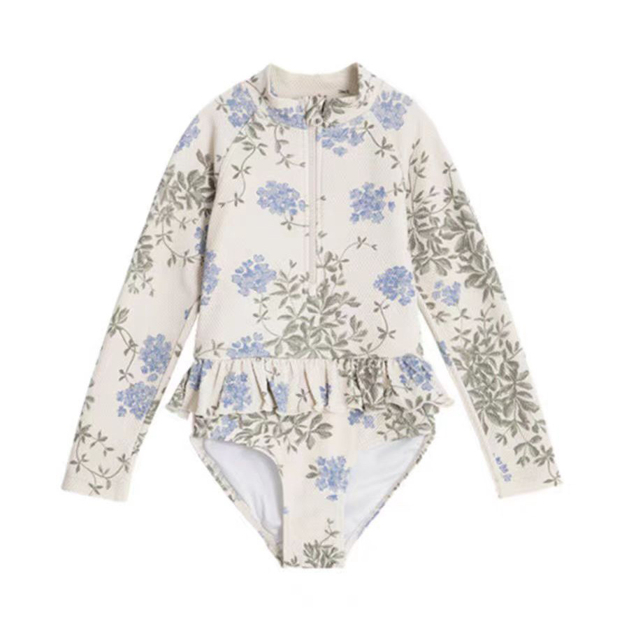 Mädchen-Badeanzug mit Blumenmuster und Rüschen, inklusive passender Badekappe | Niedliches Baby-Badeanzug-Set für Pool und Strand_voghion.com