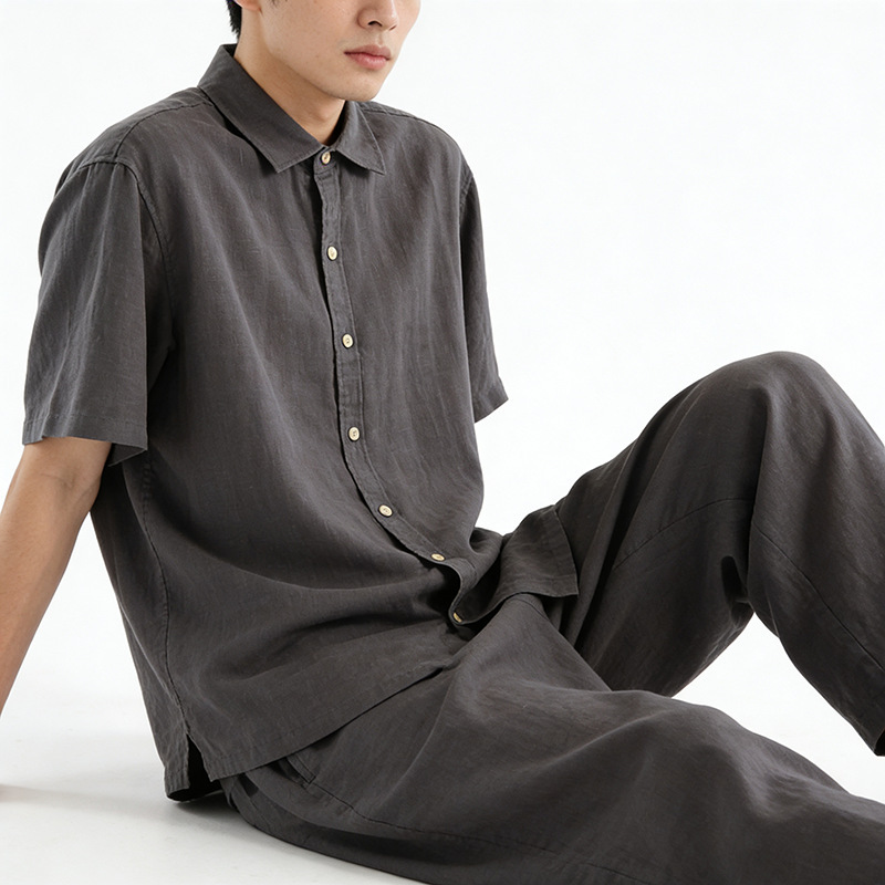 Spring and Summer Men's Hemp Short-Sleeved Shirts, Casual Loose Lapels, Solid Color Breathable Youth Men's Tops and Shirts Spring and Summer Men's Hemp Short-Sleeved Shirts, Casual Loose Lapels, Solid Color Breathable Youth Men's Tops and Shirts