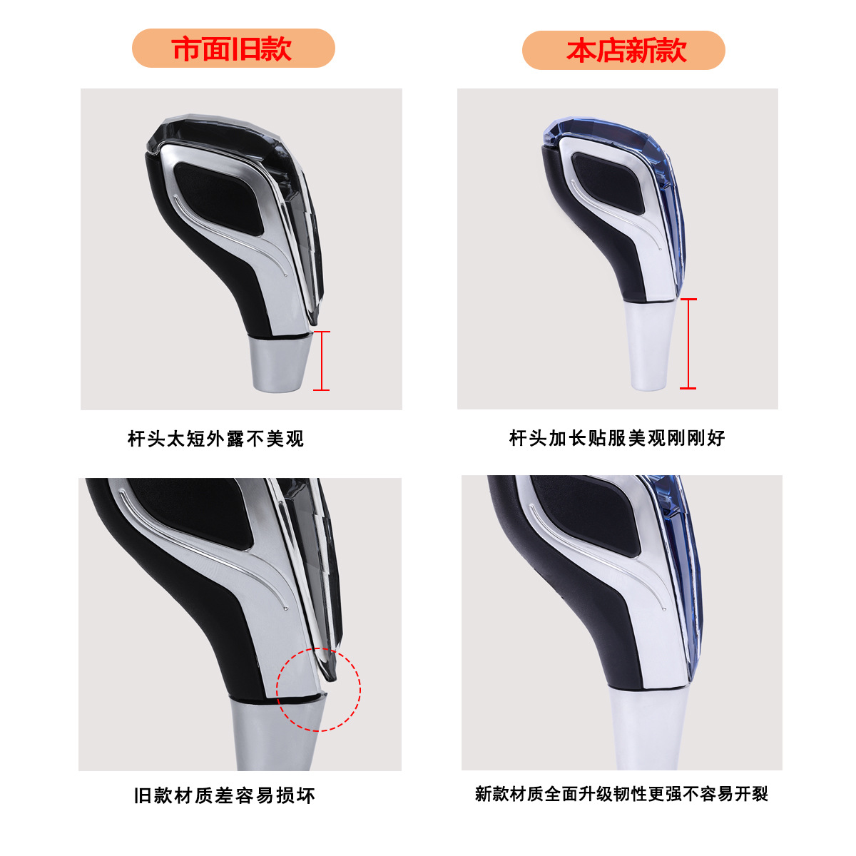 Hot-Selling Foreign Trade Car Modification Luminous Crystal Gear Shift Knob for Toyota and Mitsubishi, Auto Parts and Accessories
