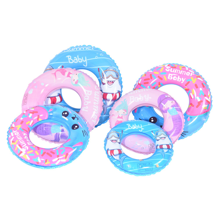 Anillo de natación inflable de los nuevos niños del verano gran anillo de las axilas de dibujos animados tiburón sirena donut principiante