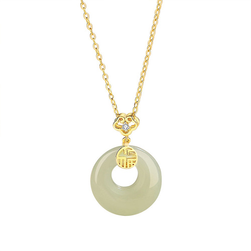 Jin Hongyu Blessing and Peace Buckle Necklace Women's S925 Sterling Silver Clavicle Chain New Chinese Style Niche Internet Celebrity Hetian Jade Jewelry