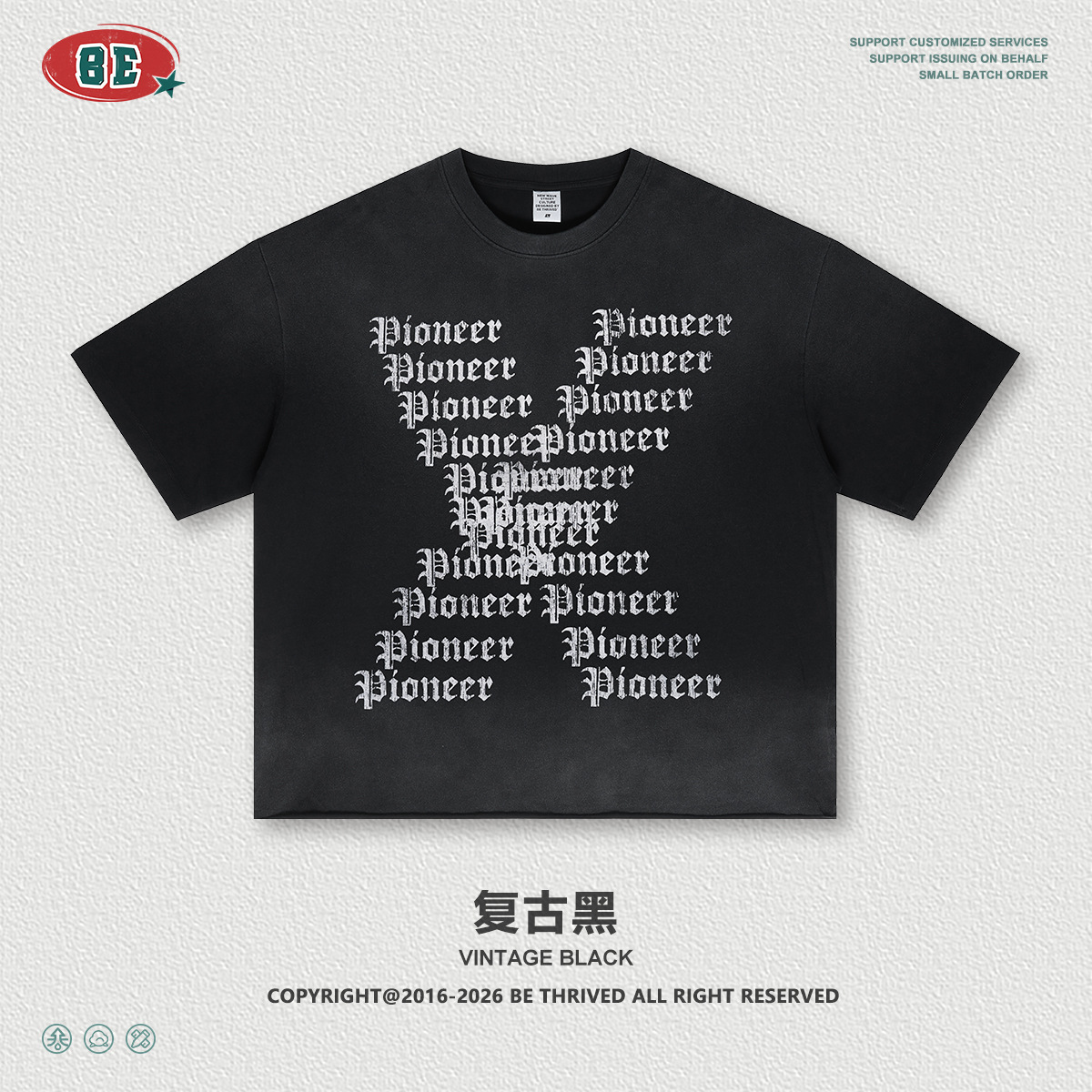 Be Hombres| Marca de moda americana de alta calle oscura Feng Shui lavado hace viejos spray de caballo borde disperso letras góticas camiseta hombre verano image 6