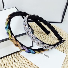 2024新款跨境水鑽復古發箍百搭氣質輕奢時尚彩色辮子壓發頭箍頭飾