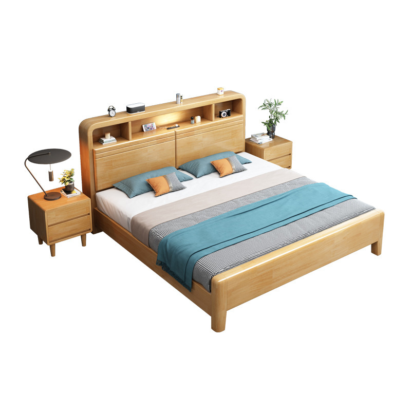 Hogar de madera maciza pequeño apartamento 1,8 m nórdico doble dormitorio principal almacenamiento boda cama moderna minimalista 1,5 cama y desayuno cama de madera