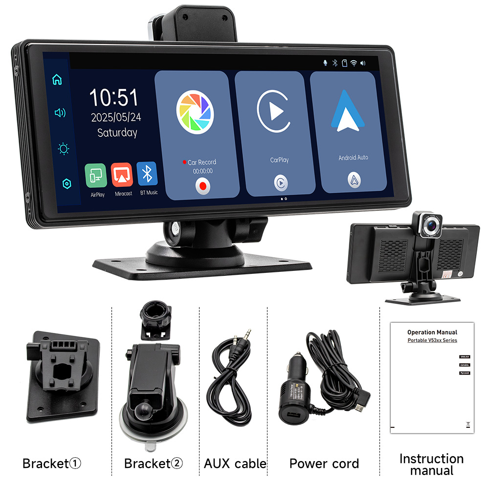 10.26 Pulgada MP5 carplay pantalla portátil 4K grabadora de conducción de doble grabación de alta definición de imagen de marcha atrás