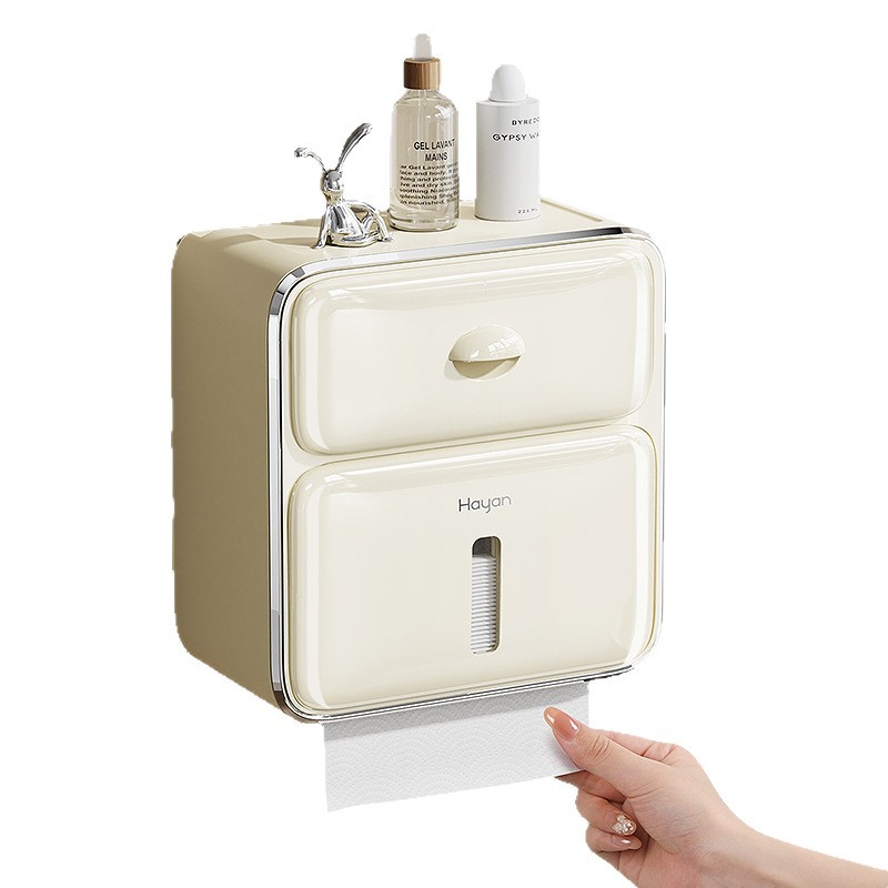 Hayan Haiying caja de papel higiénico de doble capa sin perforaciones titular de papel higiénico caja de almacenamiento de tejido tipo cajón