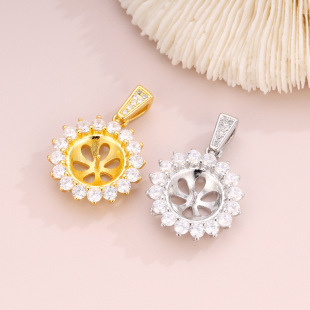 DIY Pearl Accessories Cross-Border Micro-Inlaid Zircon Sunflower Pendant Setting Fashion Simple Semi-Finished Pendant Korean Version