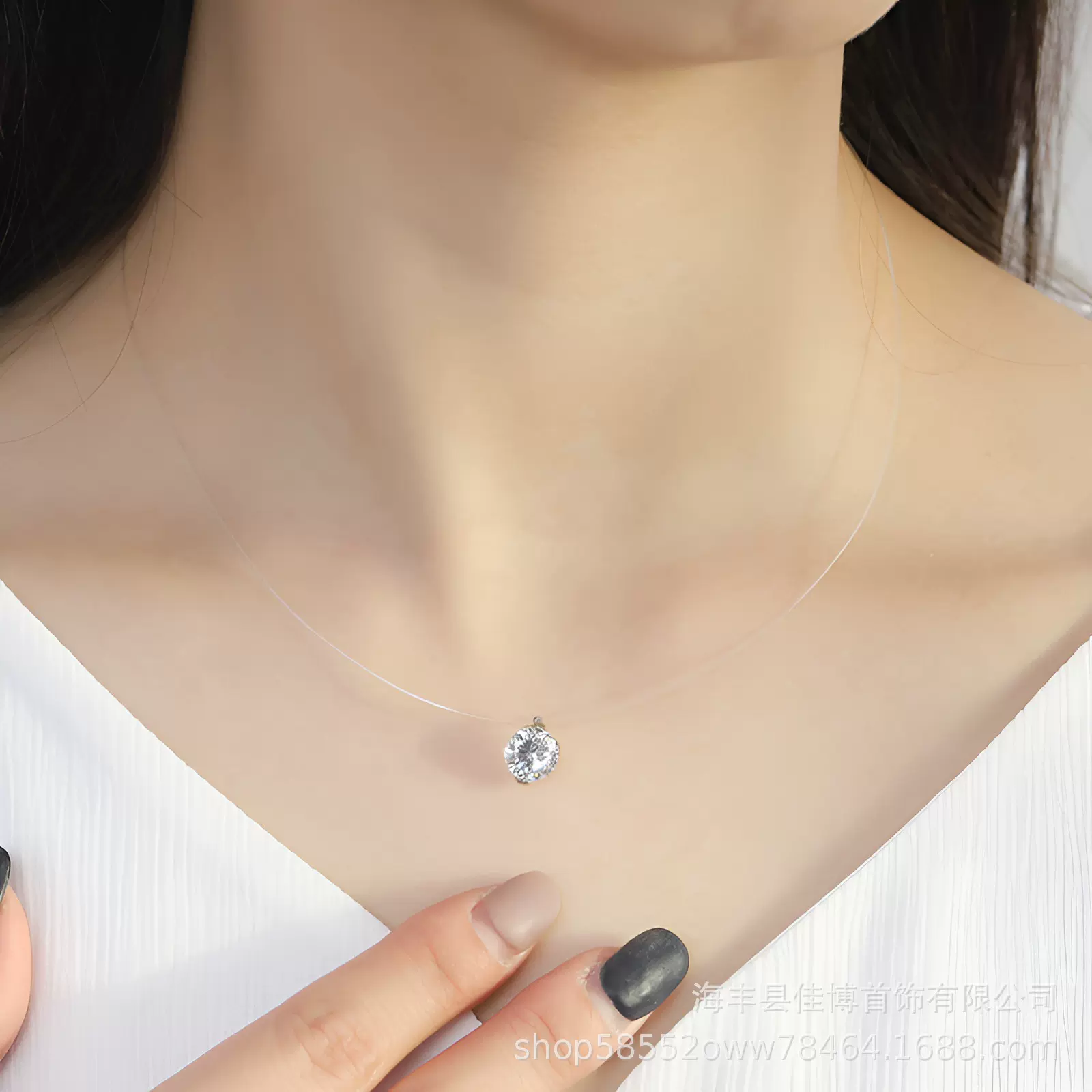 S925银单钻项链女简约轻奢时尚闪钻锁骨链胶线小众设计高级感项饰