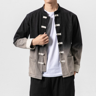2022 Autumn New Chinese style men's fashion long-sleeved jacket Tang suit Hanfu loose plus size distressed coat for men